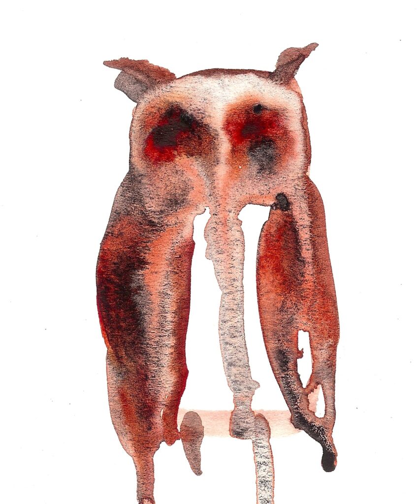 Blood Owl. Watercolor. Janice Greenwood. Original Art.